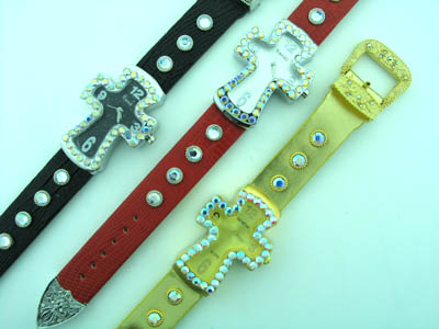 Rhinestoned Cross Watch with Leather Band